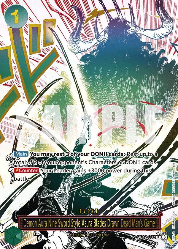 Demon Aura Nine Sword Style Asura Blades Drawn Dead Man's Game (Alternate Art)  Legacy of the Master #OP12-037 card
